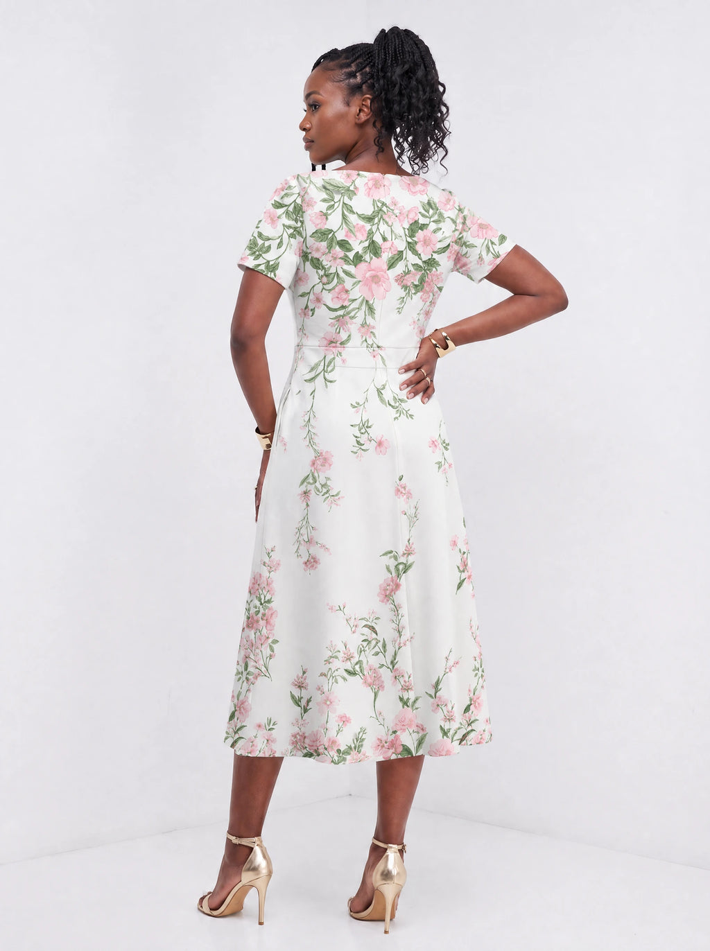 "Chanua" Sweetheart Midi Dress — back view on model