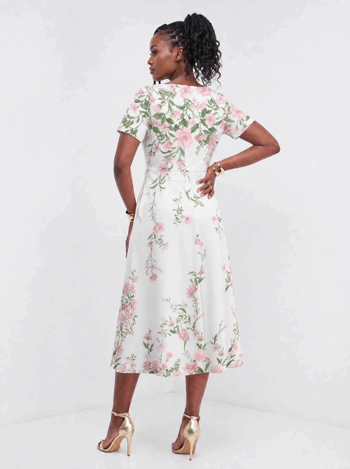 "Chanua" Sweetheart Midi Dress — back view on model