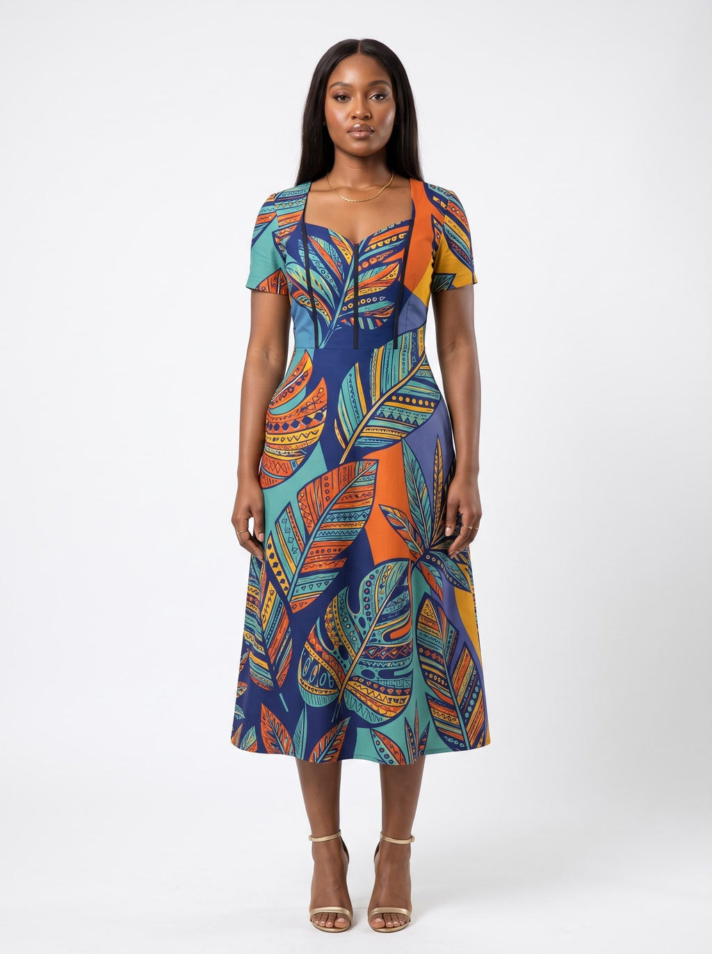 "Majani" Sweetheart Midi Dress