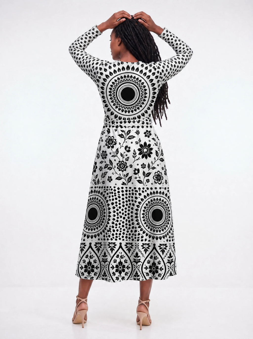 "Mwanga" Viscose Midi Dress — back view on model