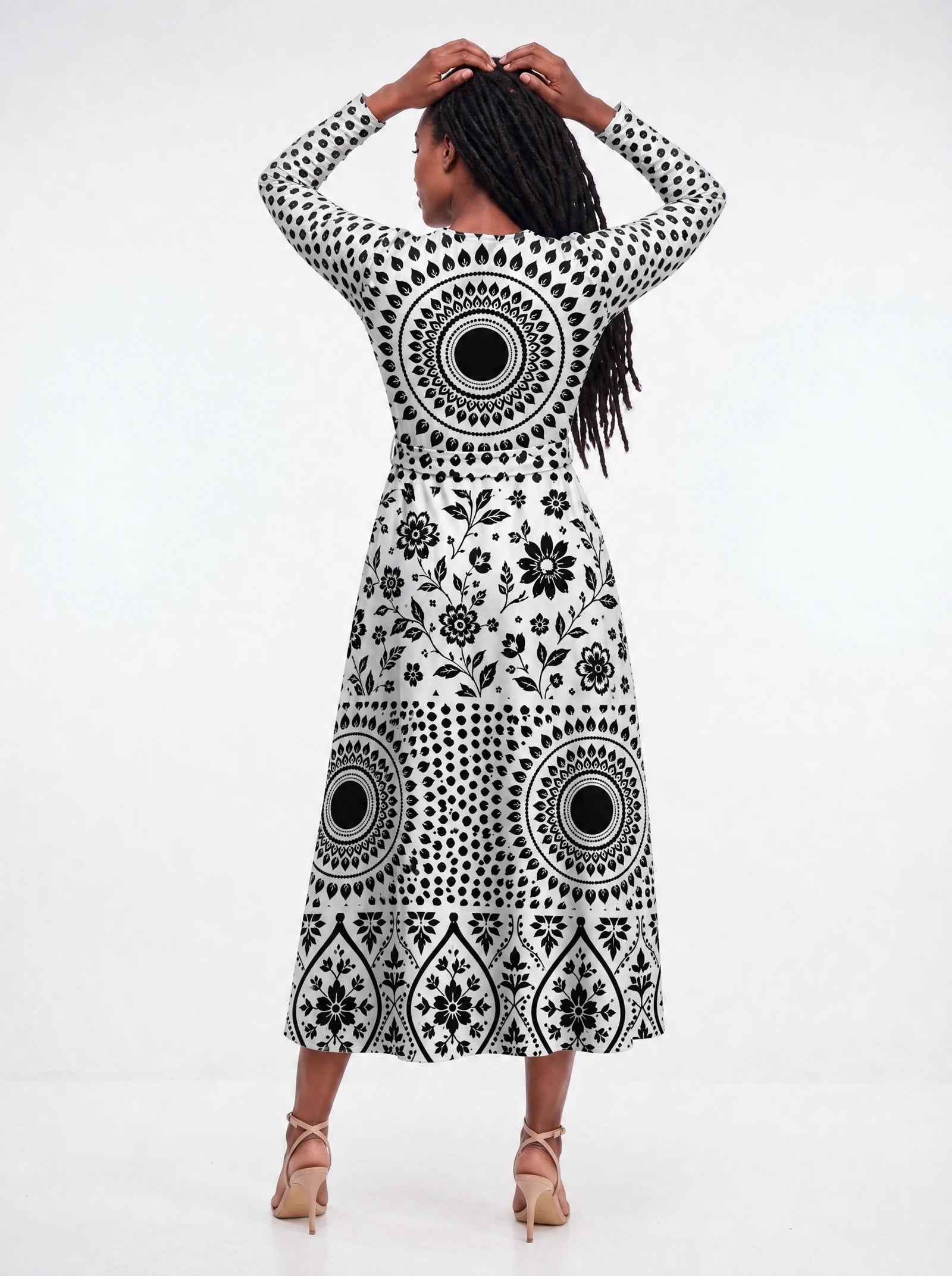 "Mwanga" Viscose Midi Dress — back view on model