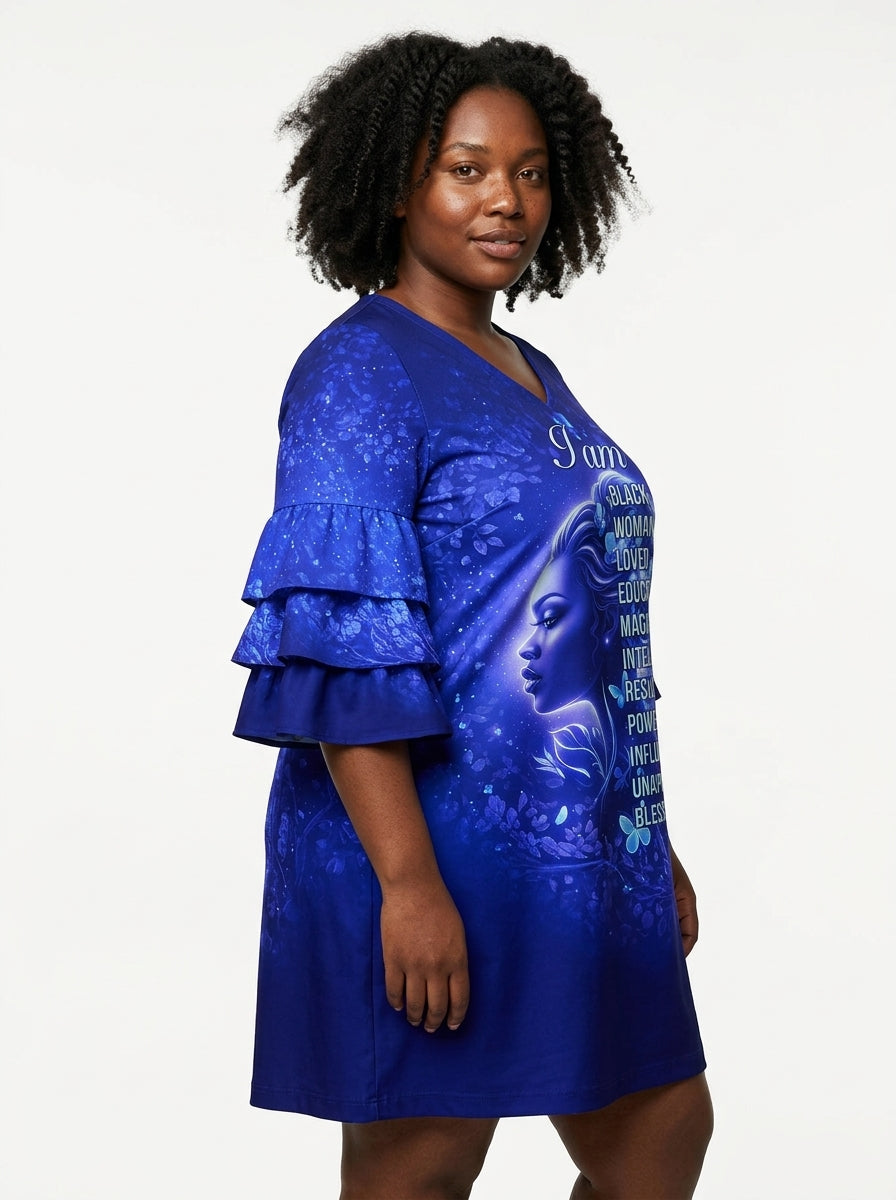 Black Woman Loved Stacked Ruffle Sleeve Dress