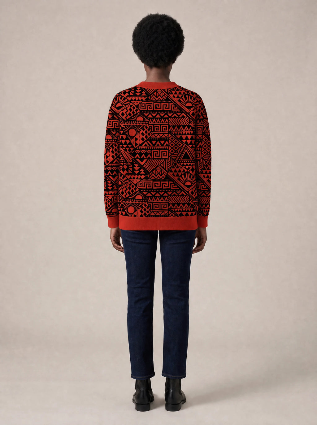 "Shaka" Burgundy Cardigan — back view on model