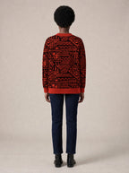 "Shaka" Burgundy Cardigan — back view on model