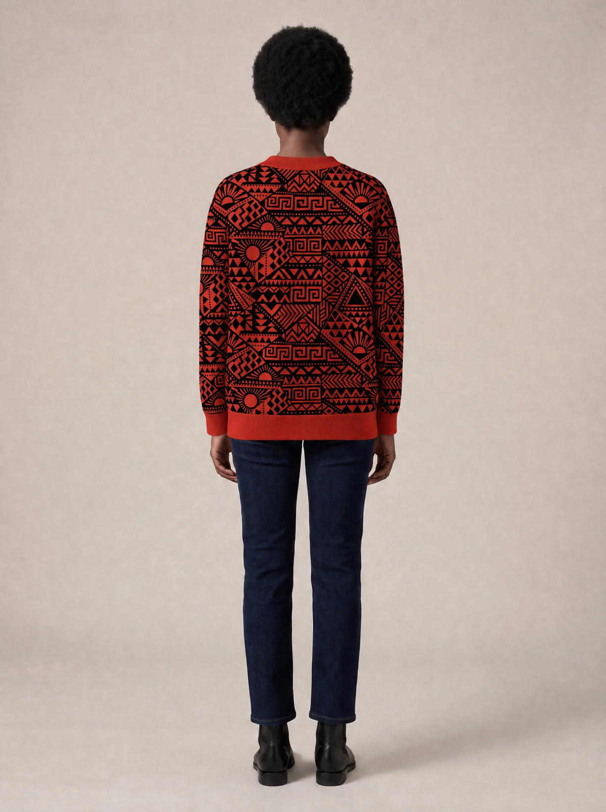 "Shaka" Burgundy Cardigan — back view on model