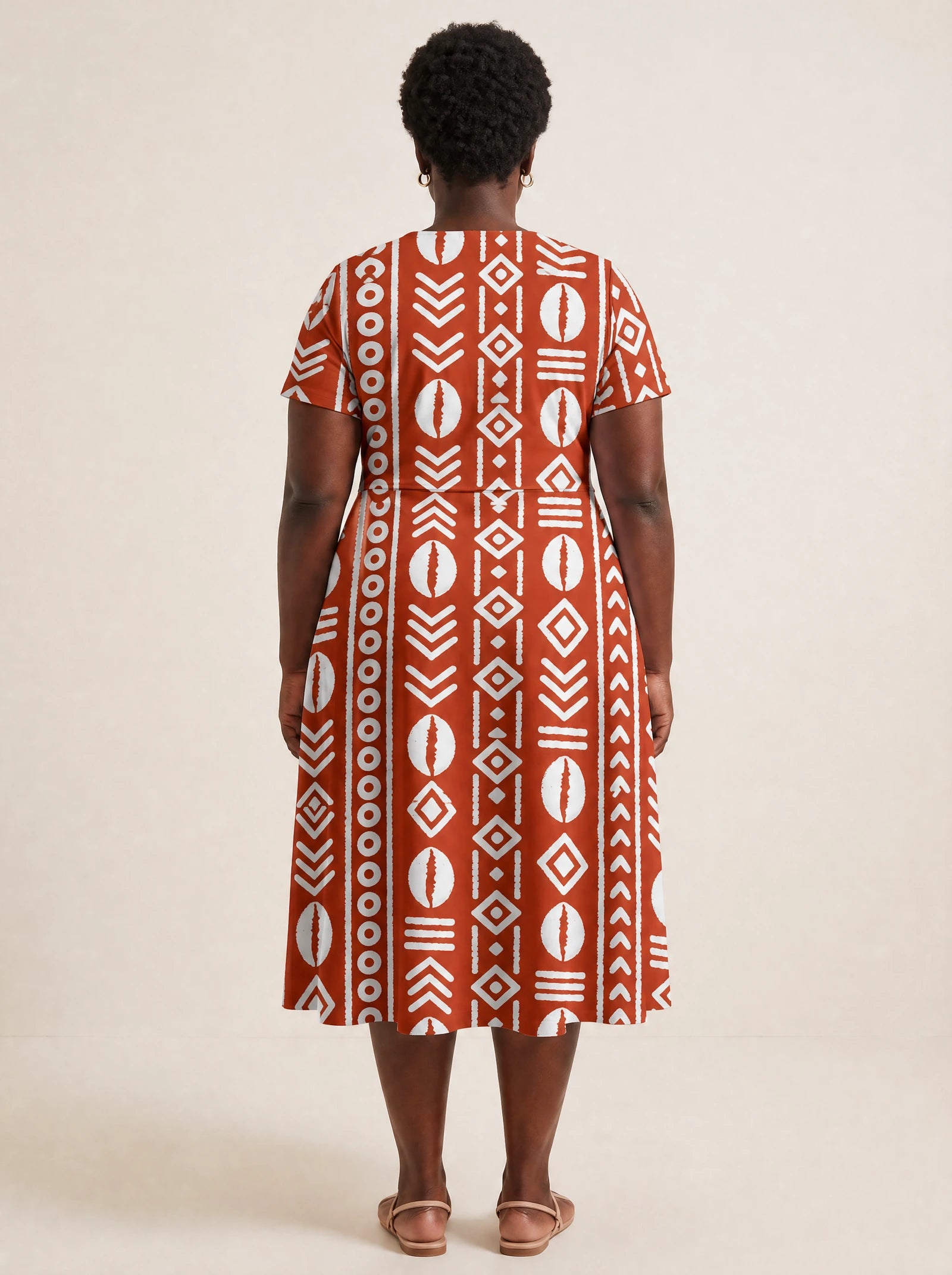 "Oshun Kijani" V Neck Midi Dress