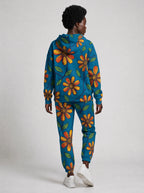 "Kitalu" Teal Poppy Hoodie & Jogger Set — back view on model