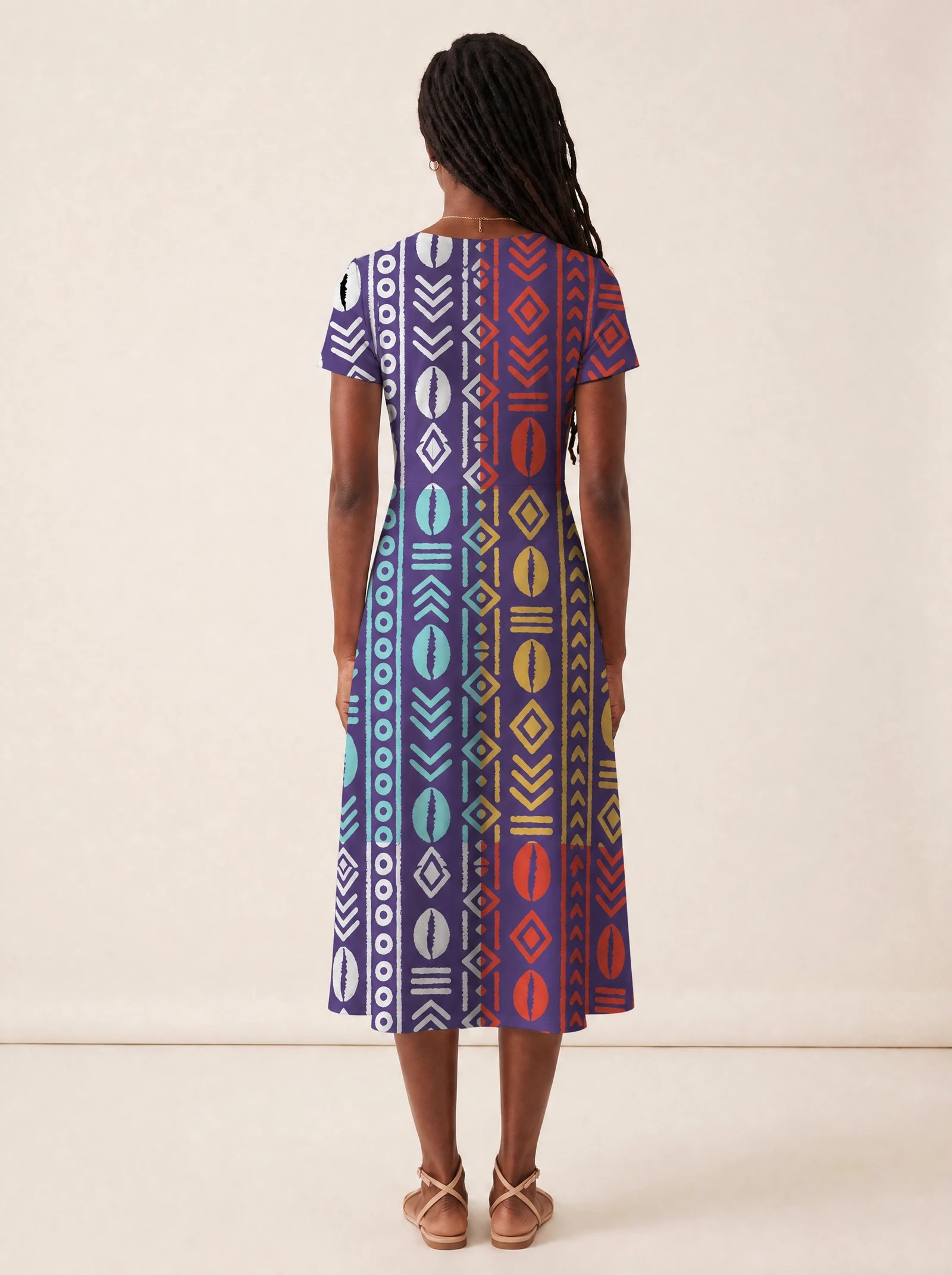"Oshun Zamani" V Neck Midi Dress