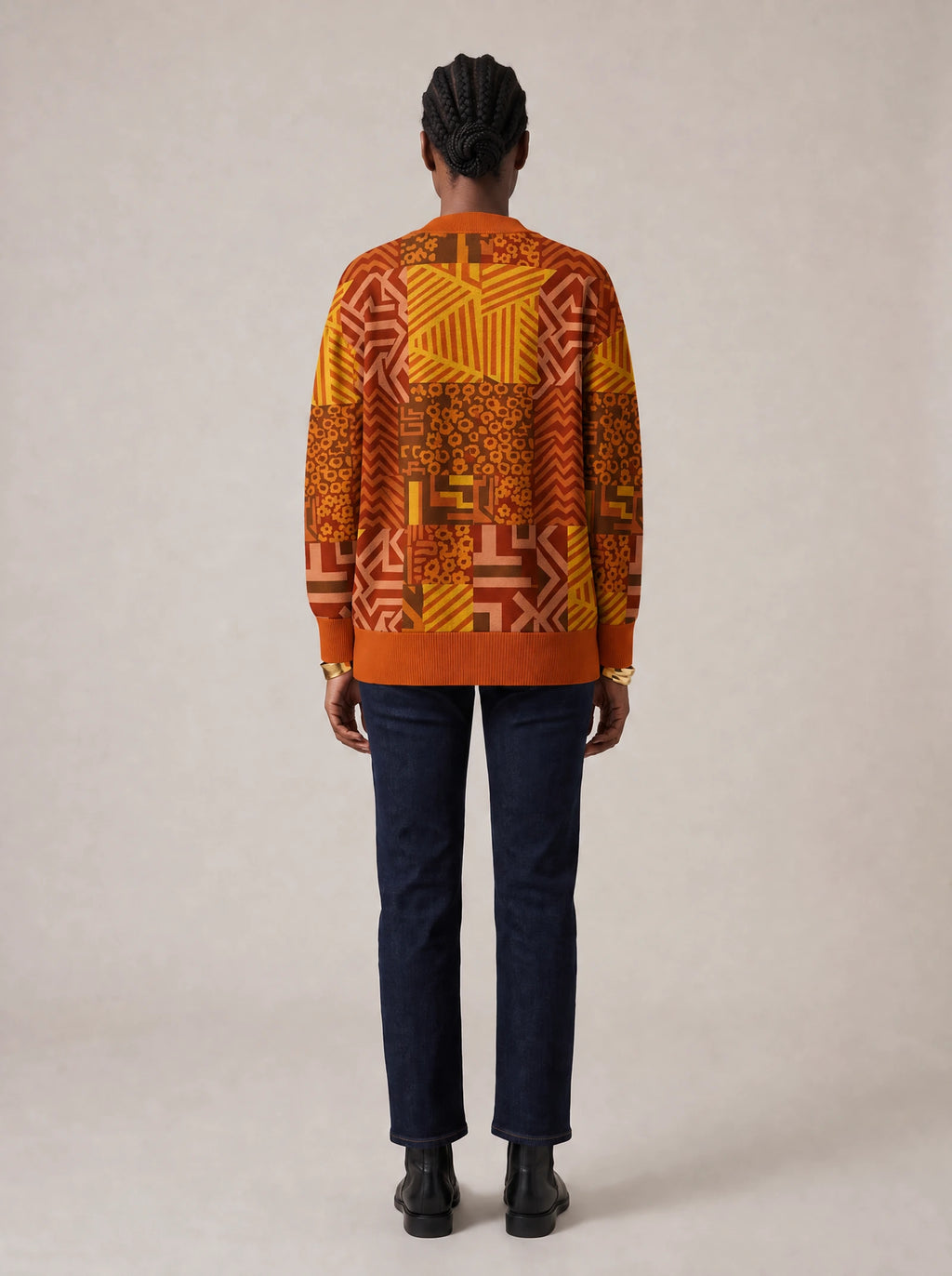 "Viraka" Knitted Cardigan — back view on model