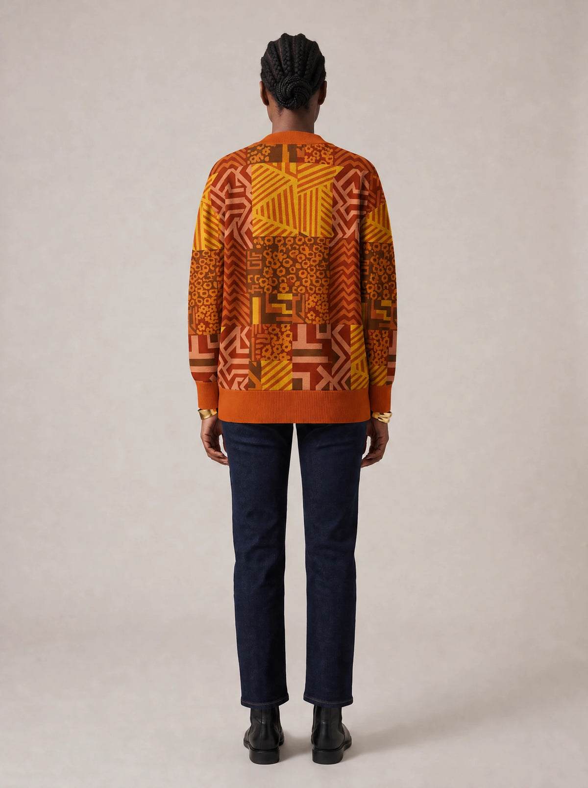 "Viraka" Knitted Cardigan — back view on model