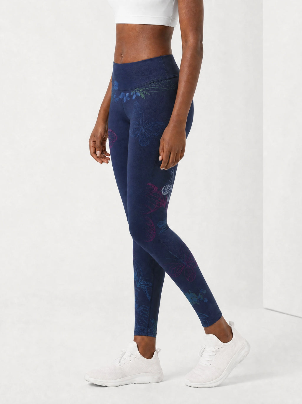 Blue Orchid Leggings — side view on model