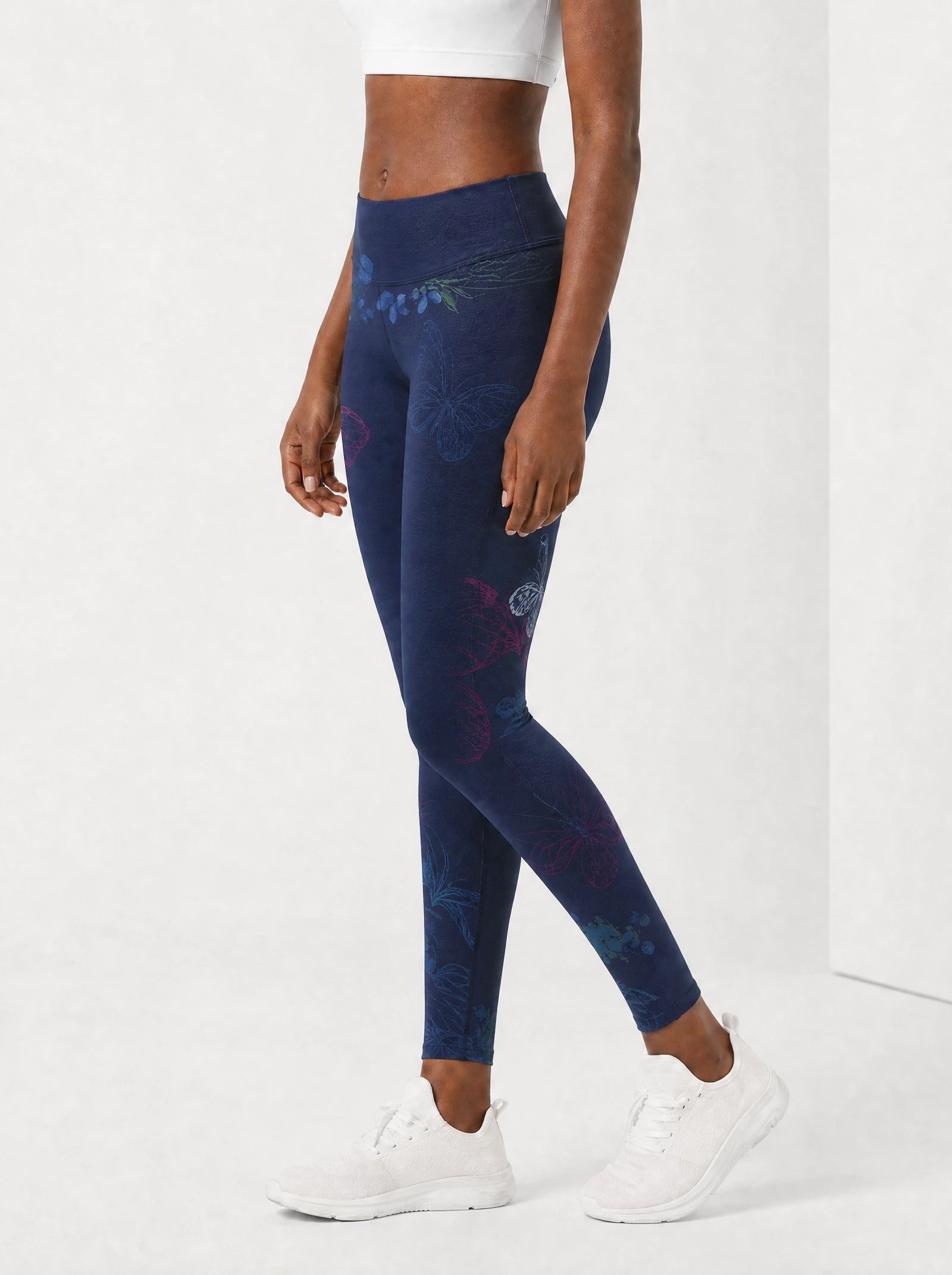 Blue Orchid Leggings — side view on model