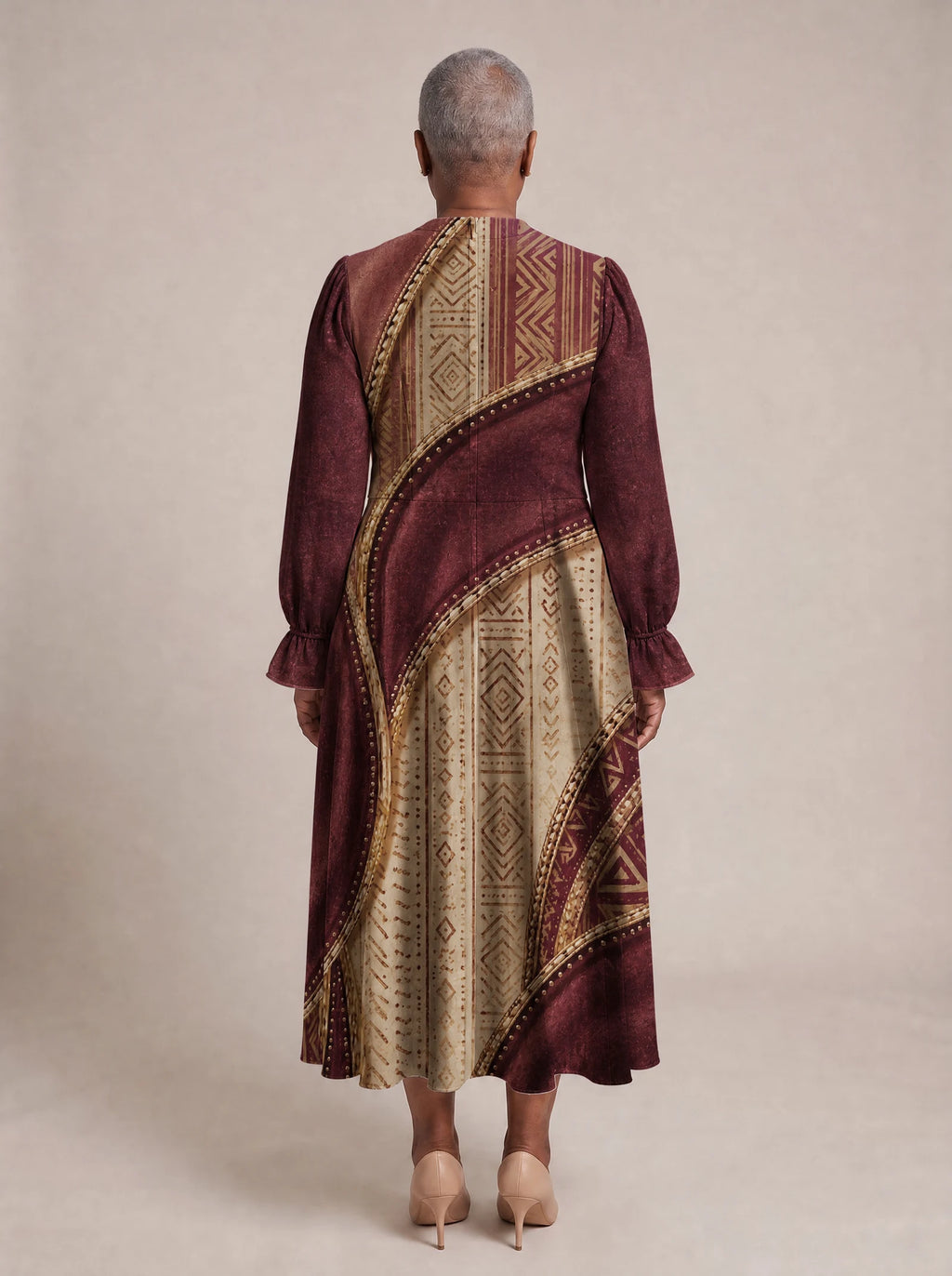 "Tapa" Long Puff Sleeve Dress — back view on model