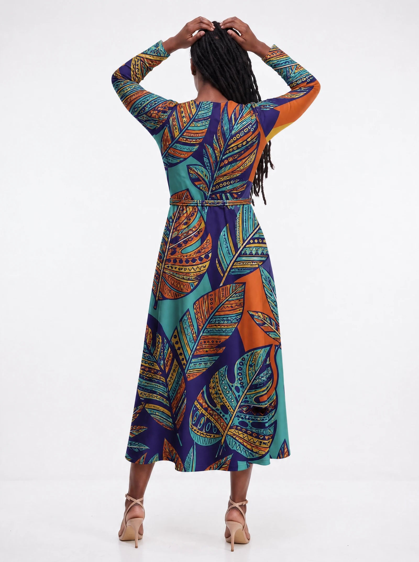 "Majani" Viscose Midi Dress — back view on model