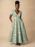 "Oshun Verde" Short Sleeve Maxi Dress