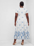 "Buluu" Sweetheart Midi Dress — back view on model