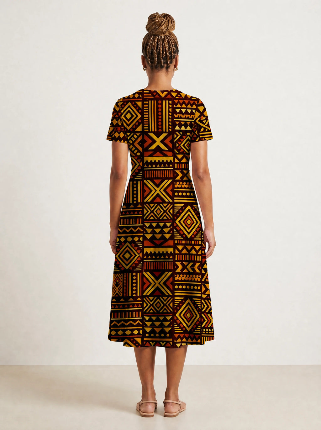 "Mudcloth" V Neck Midi Dress