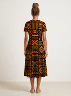 "Mudcloth" V Neck Midi Dress