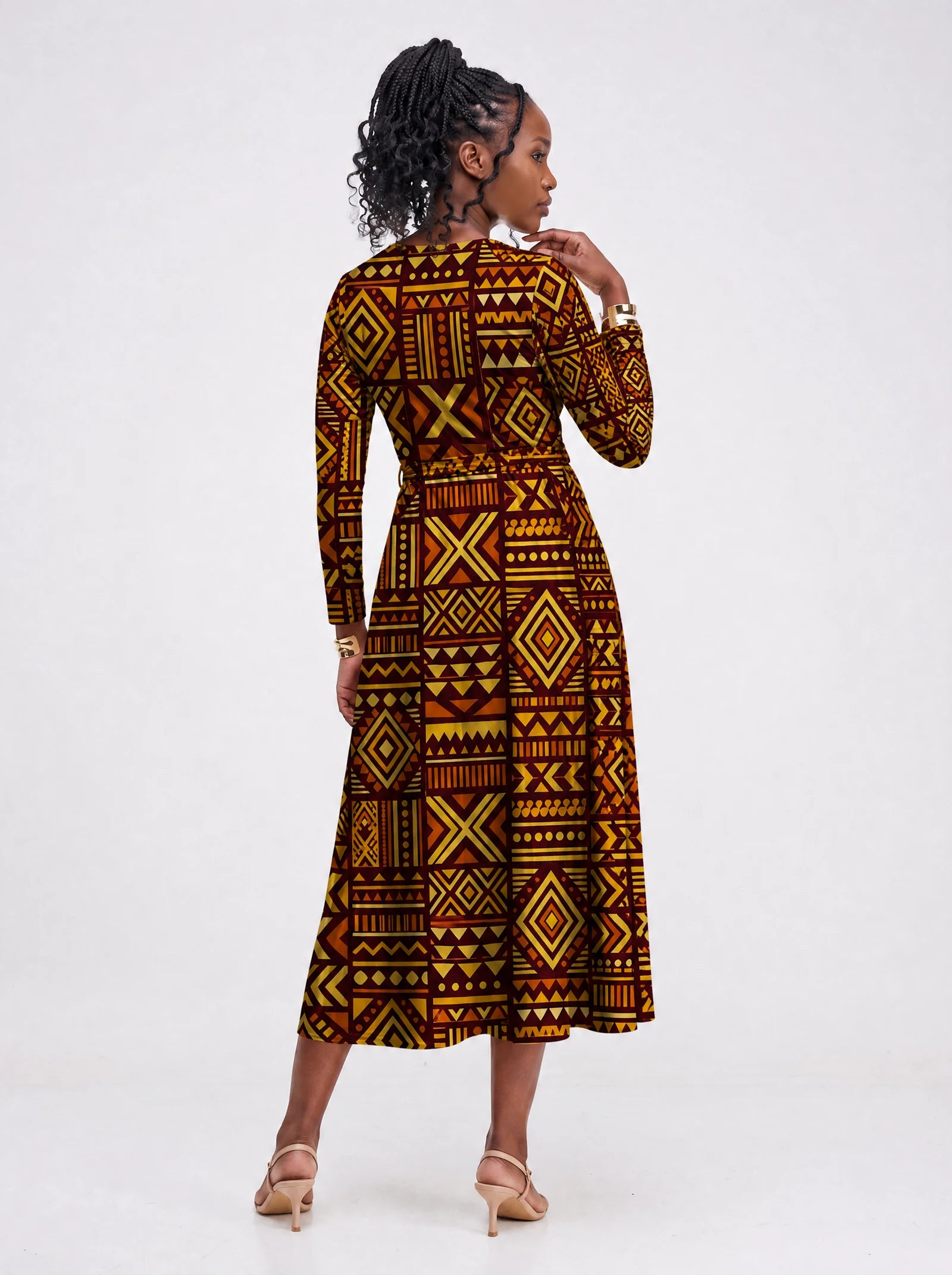 "Mudcloth" Viscose Midi Dress — back view on model