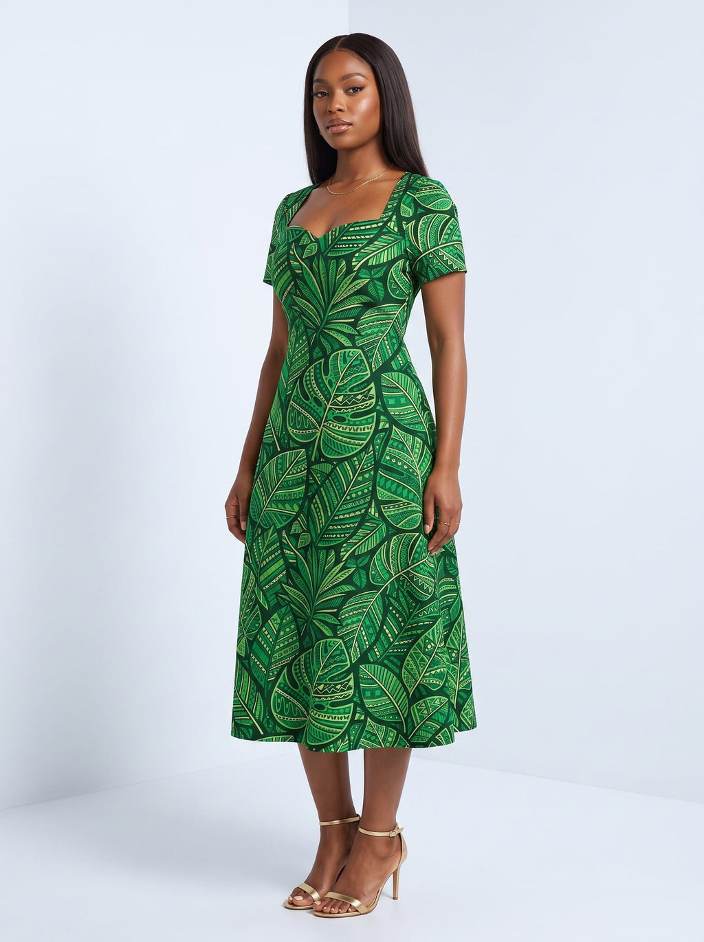 "Asili Emerald" Sweetheart Midi Dress