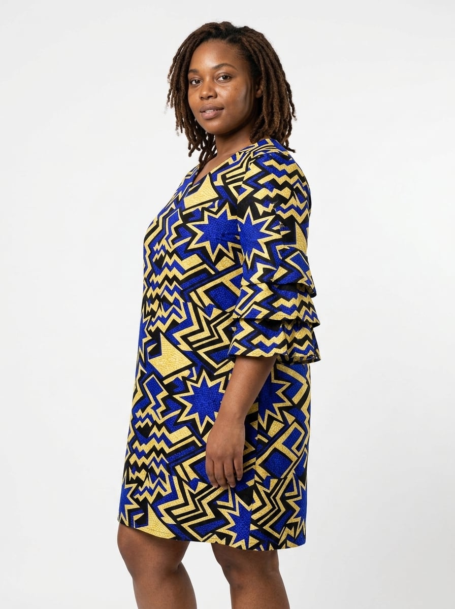 Royal Blue Sheba Stacked Ruffle Sleeve Dress
