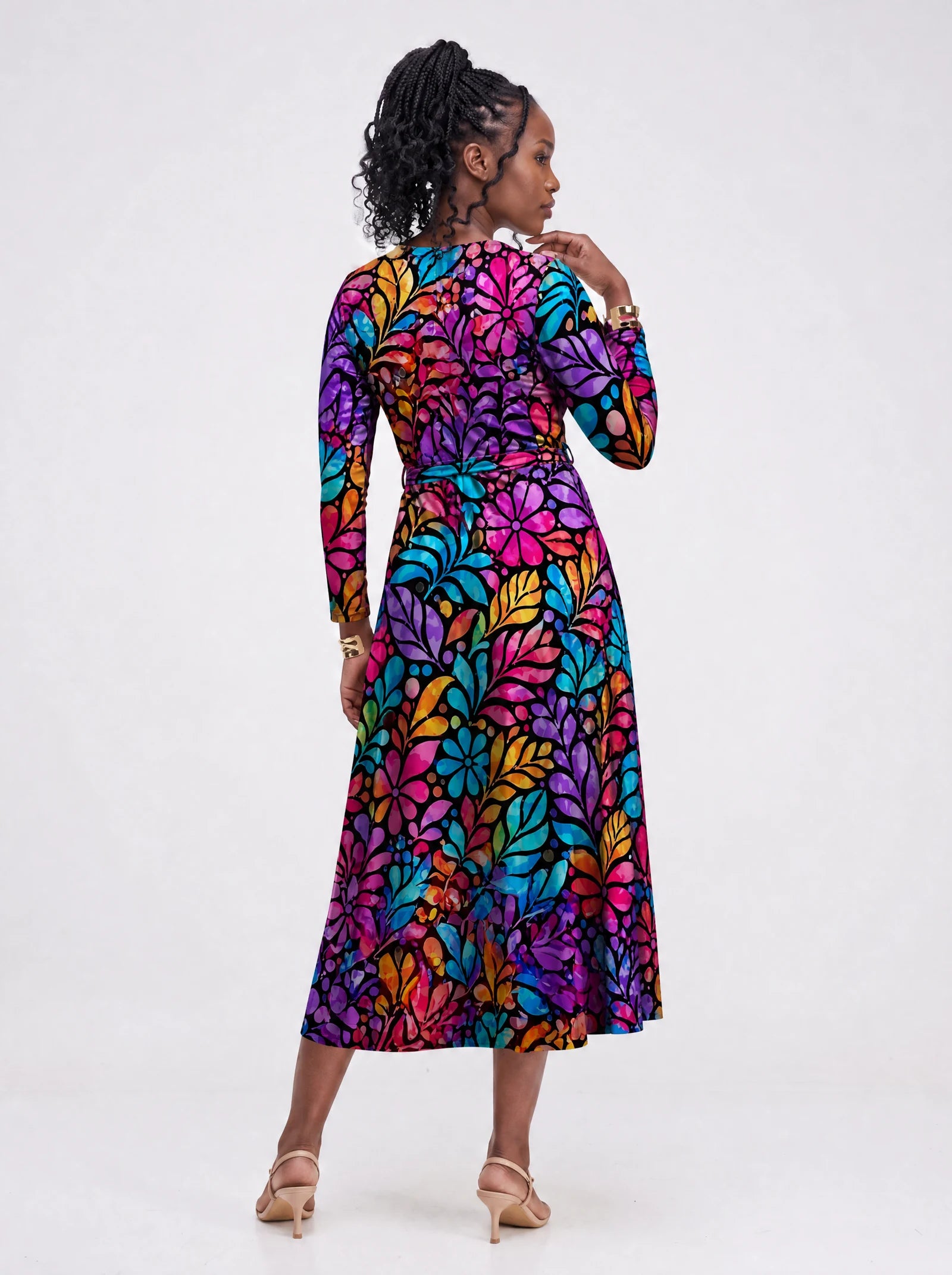 "Rangi" Viscose Midi Dress — back view on model