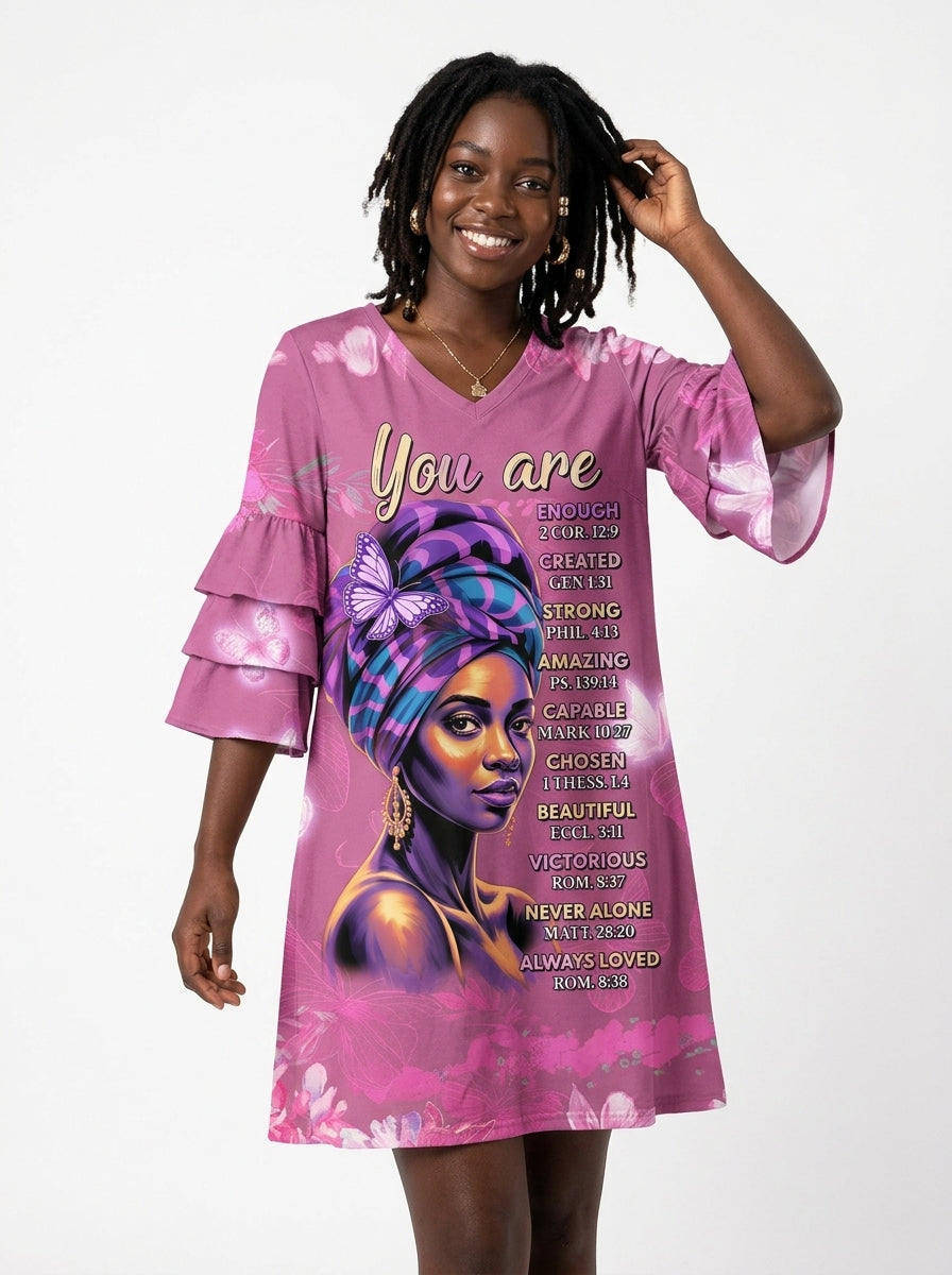 Pink Orchid Stacked Ruffle Sleeve Dress