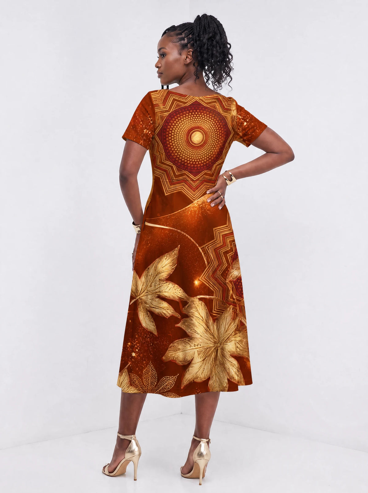 "Joto" Sweetheart Midi Dress — back view on model