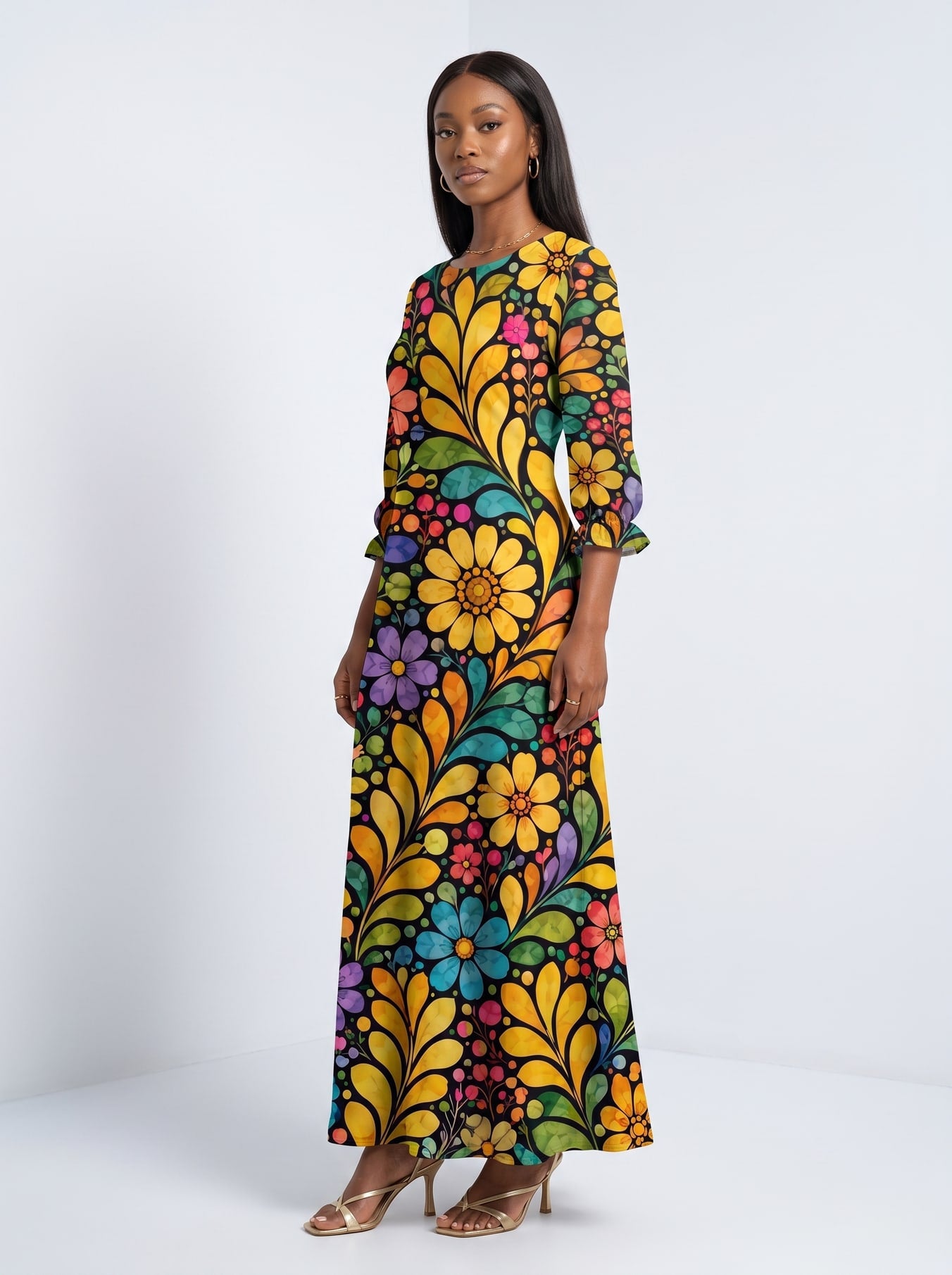 "Njano" Long Sleeve Maxi Dress
