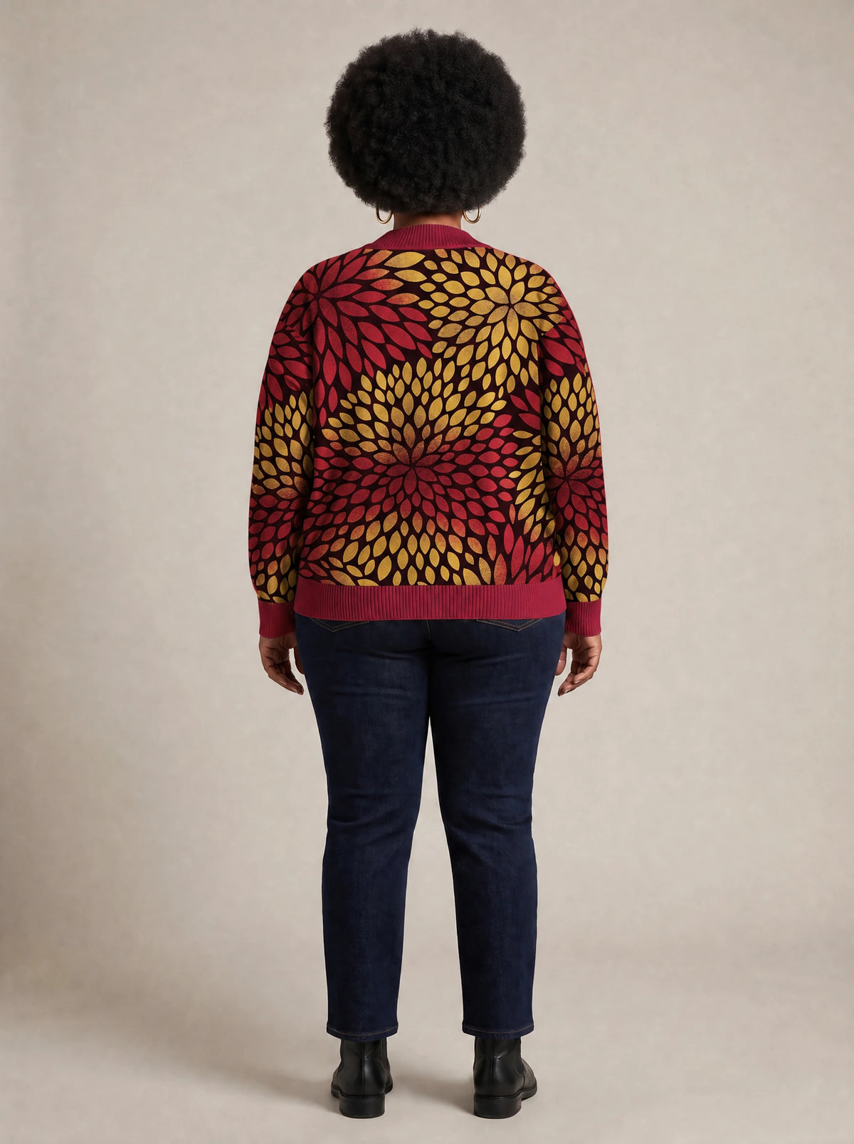 "Mavuno" Cardigan — back view on model