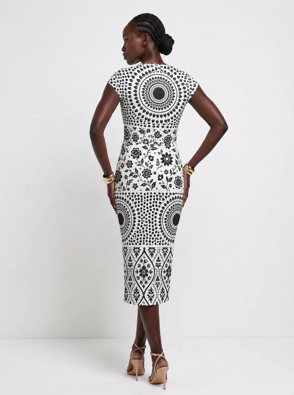 "Mwanga" Cap Sleeve Midi Dress — back view on model
