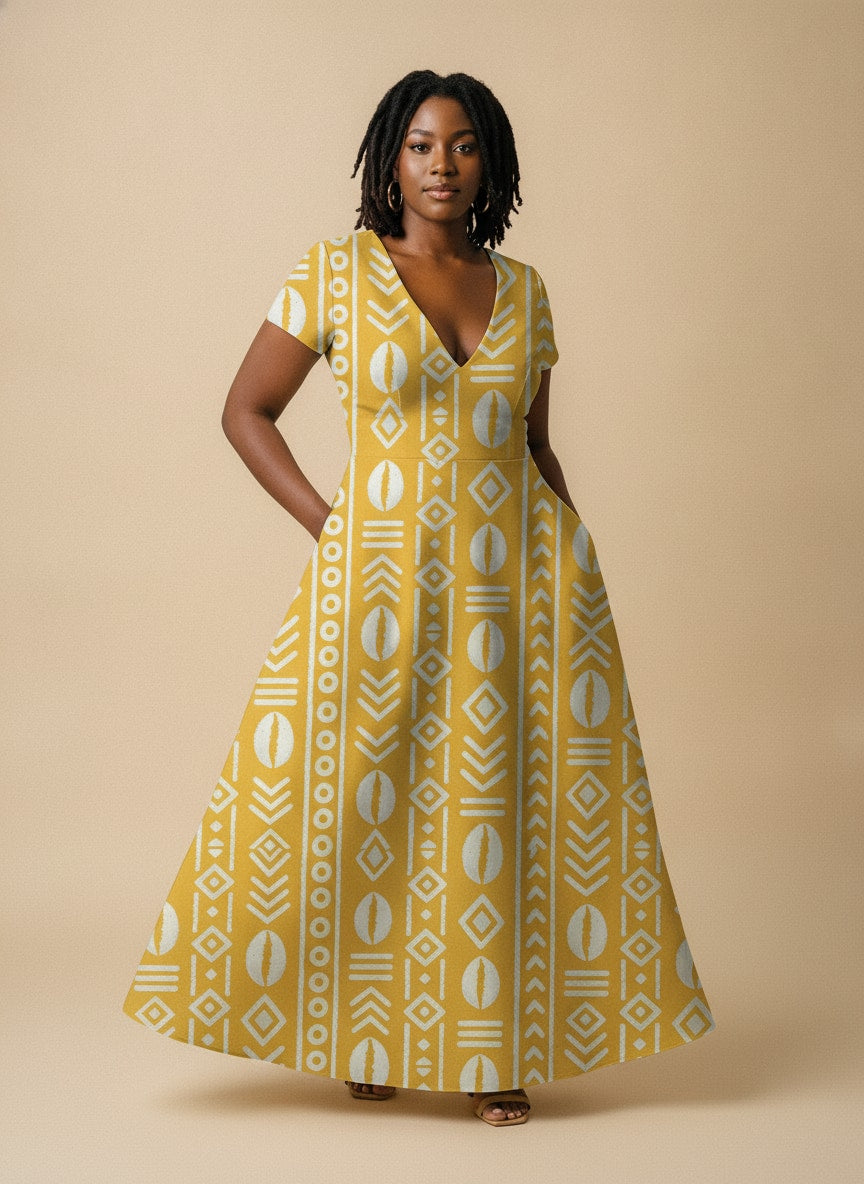 "Oshun Dhahabu" Short Sleeve Maxi Dress
