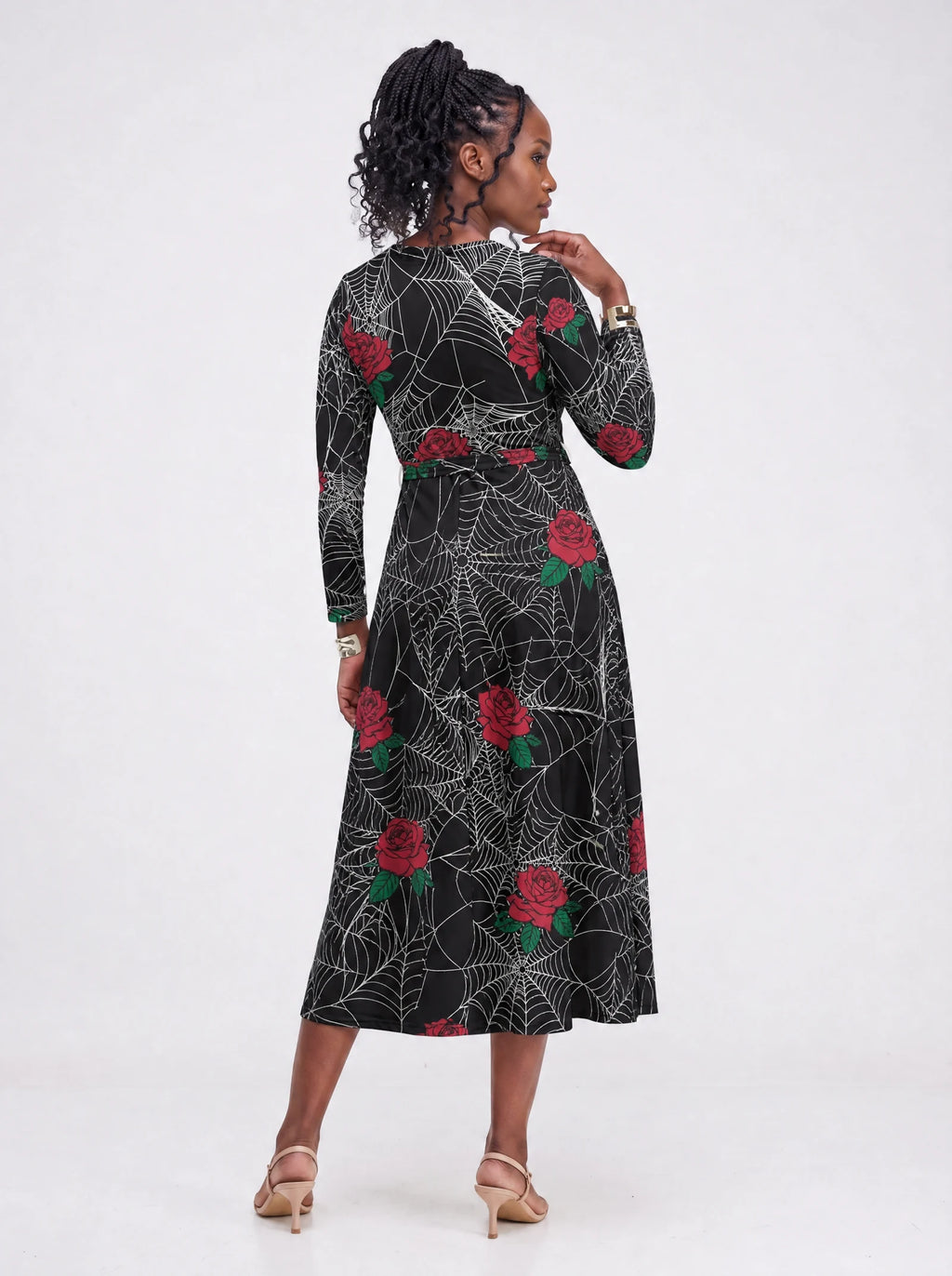 "Mwiba" Halloween Long Sleeve Midaxi Dress — back view on model