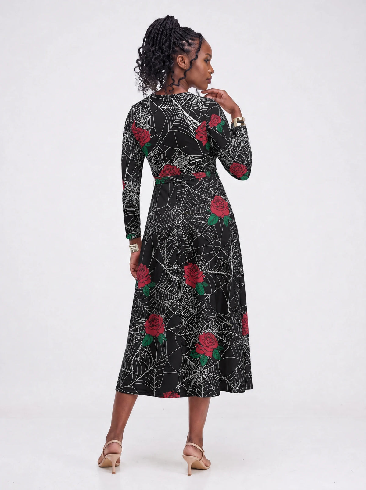 "Mwiba" Halloween Long Sleeve Midaxi Dress — back view on model