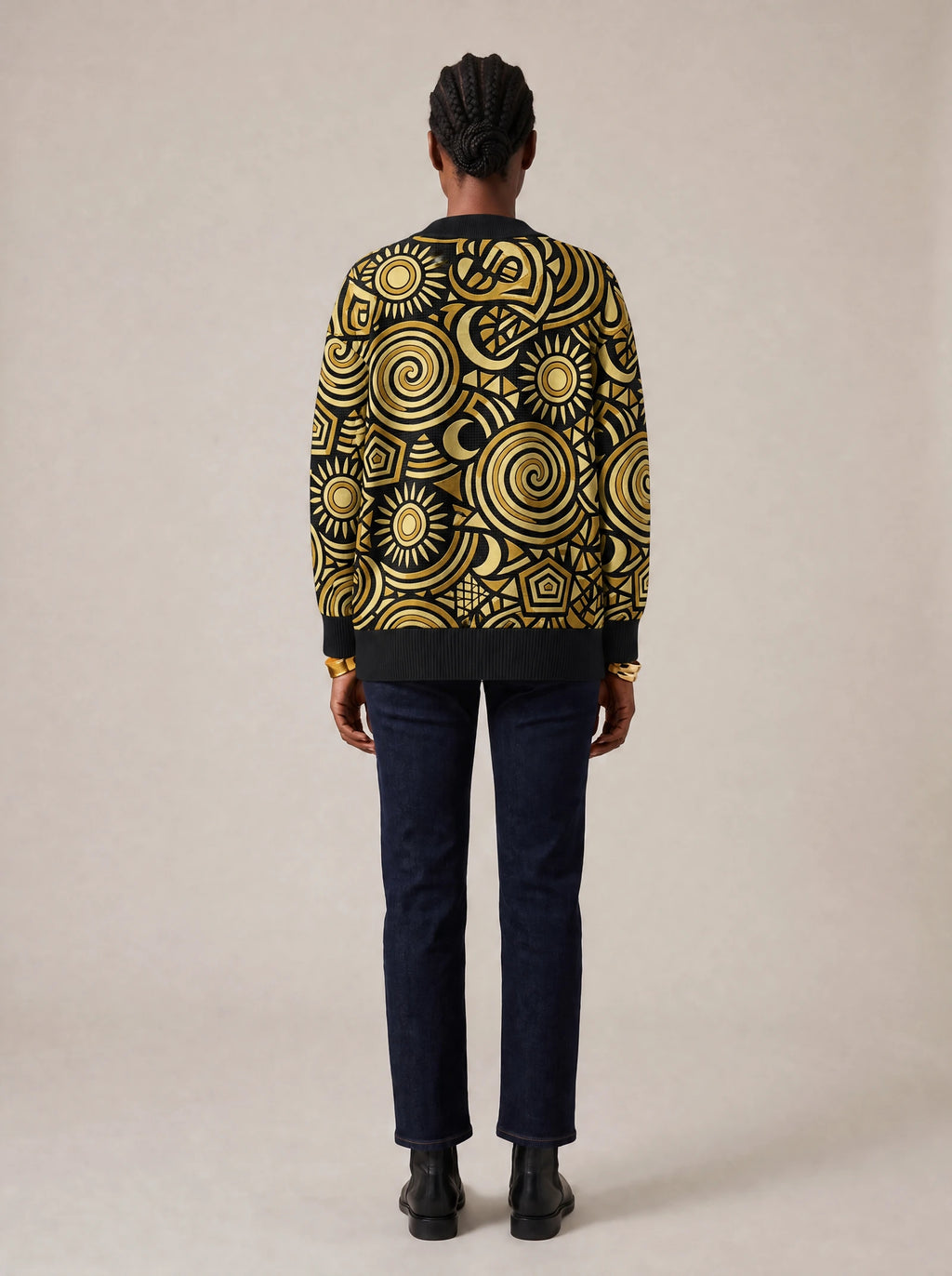 "Sahara" Knitted Cardigan — back view on model