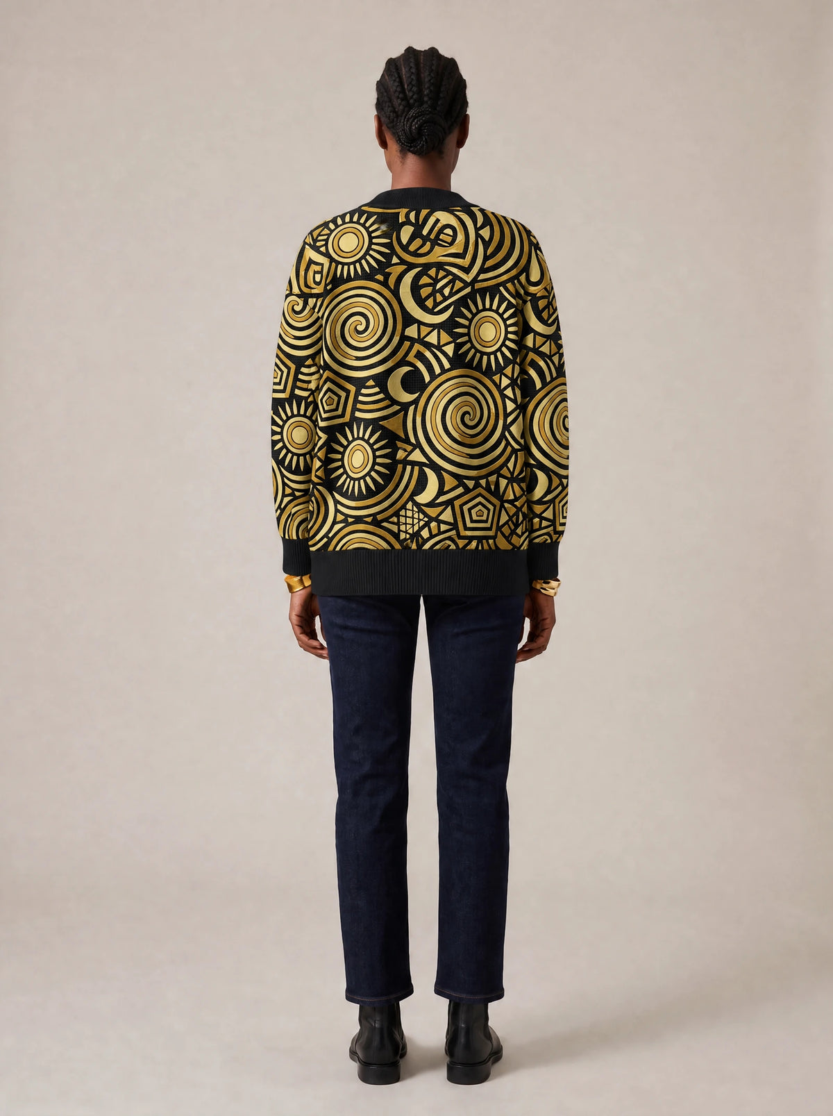 "Sahara" Knitted Cardigan — back view on model