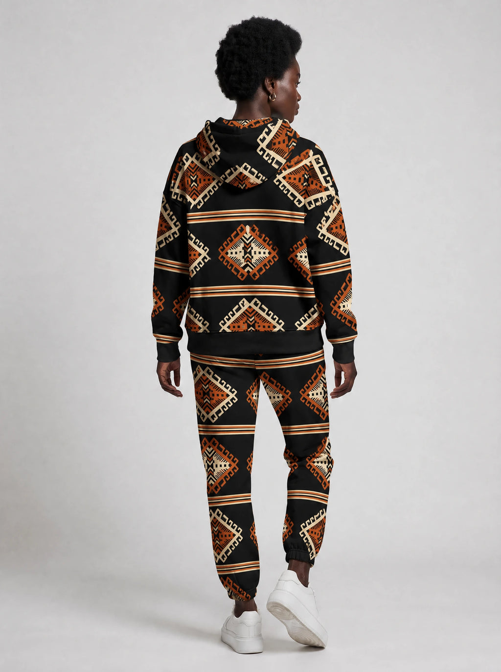 "Cheche" Black Ember Hoodie & Jogger Set — back view on model