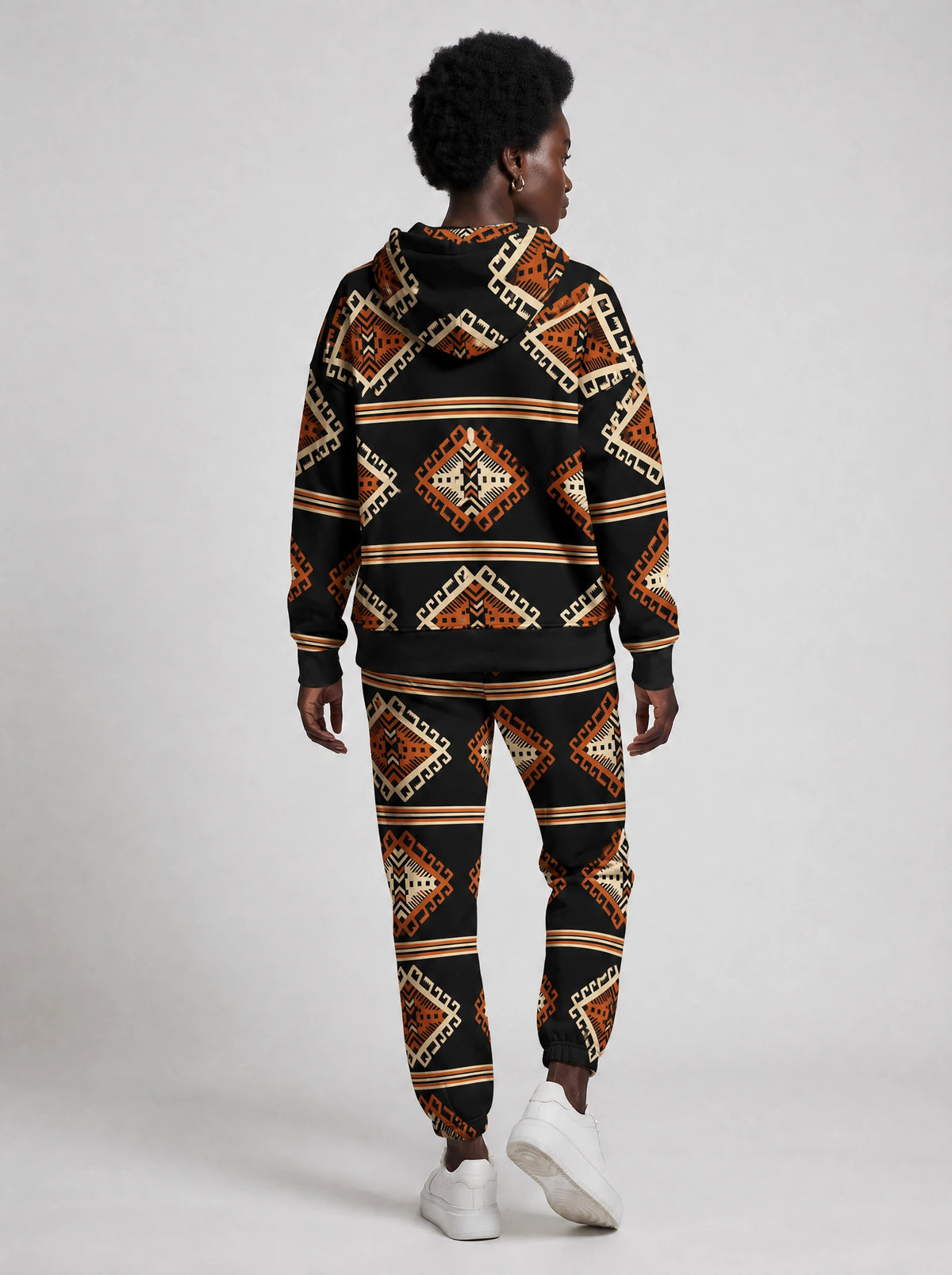 "Cheche" Black Ember Hoodie & Jogger Set — back view on model