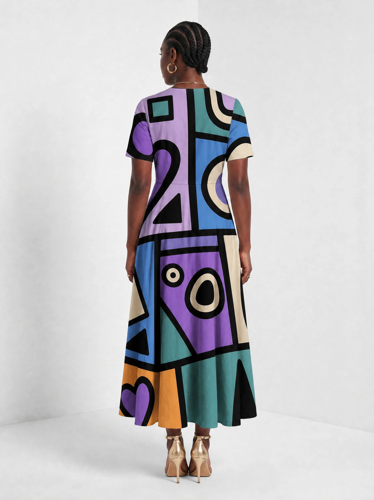 "Sanaa" Short Sleeve Maxi Dress — back view on model