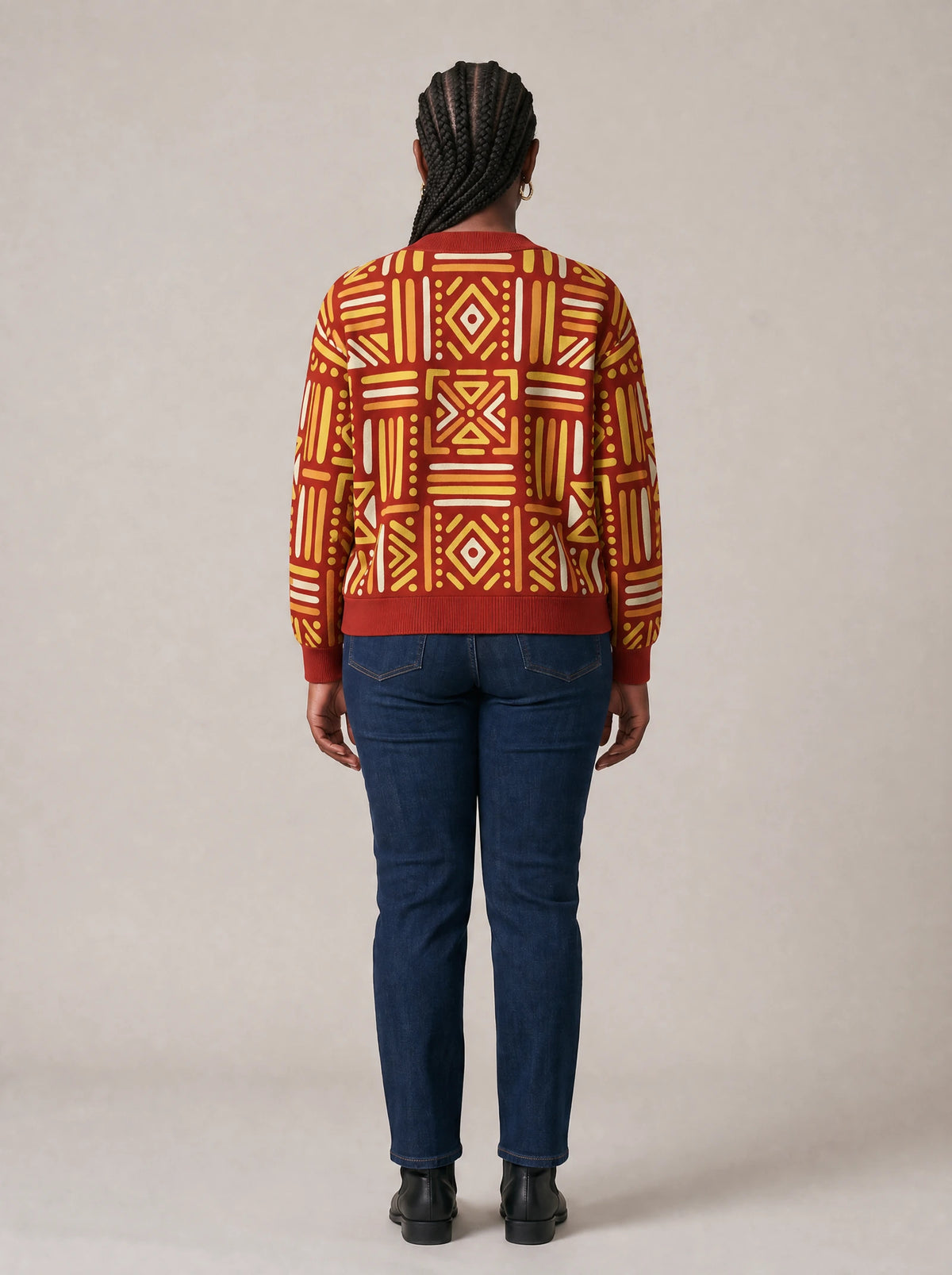 "Mistari" Cardigan — back view on model