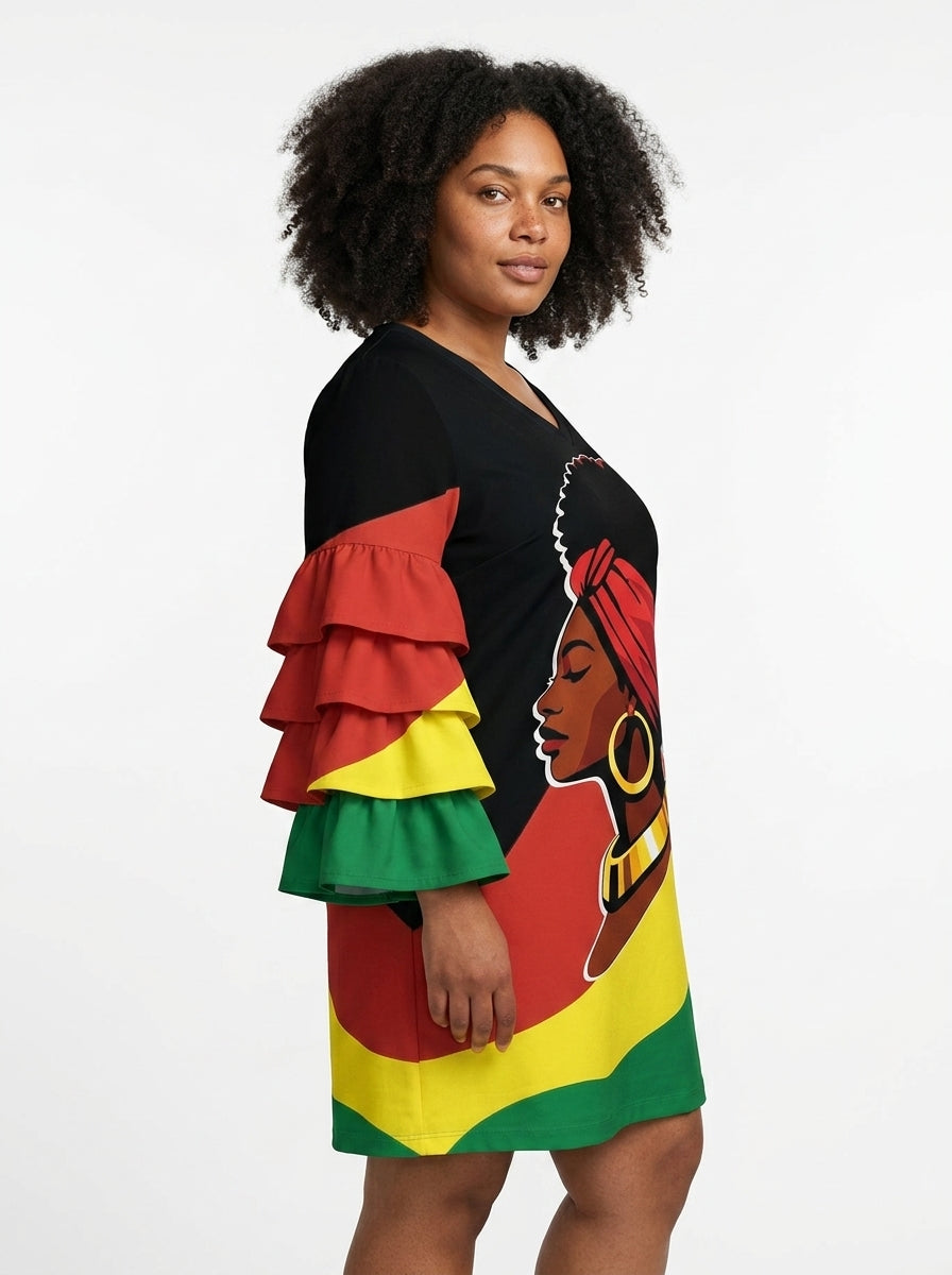 Black History Stacked Ruffle Sleeve Dress