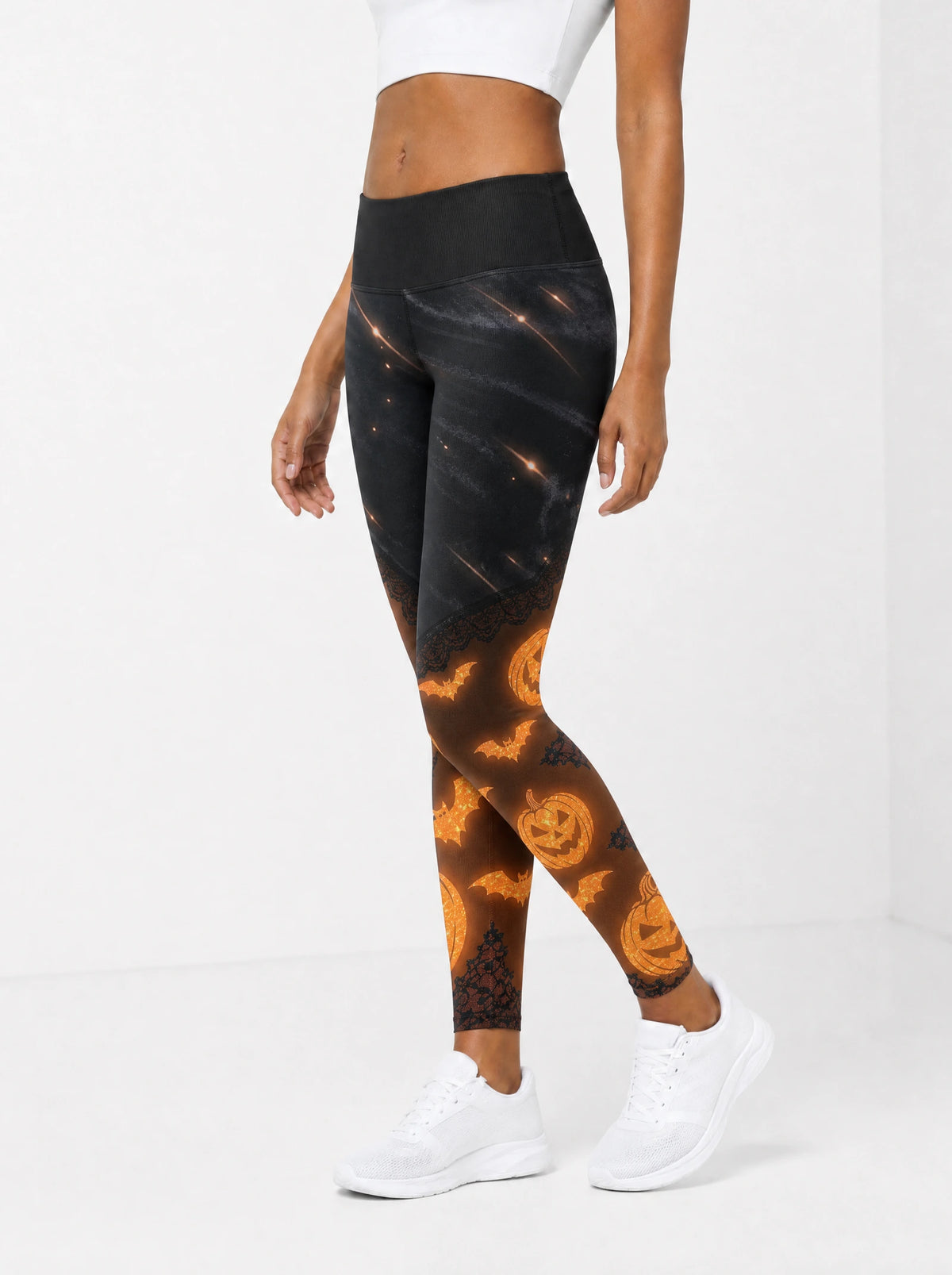 "Mwako" Halloween Leggings — side view on model, walking