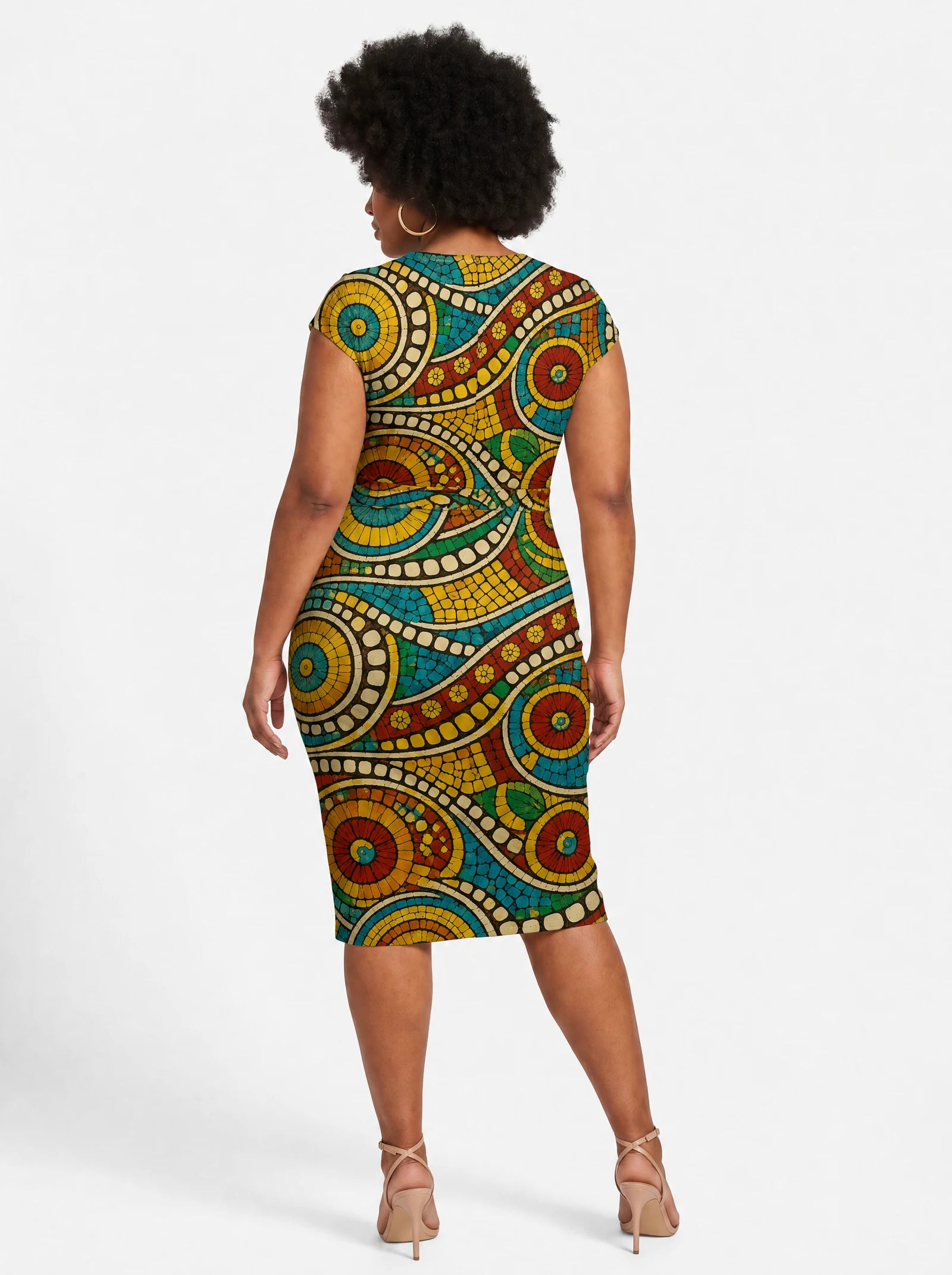 "Taji" Cap Sleeve Midi Dress — back view on model