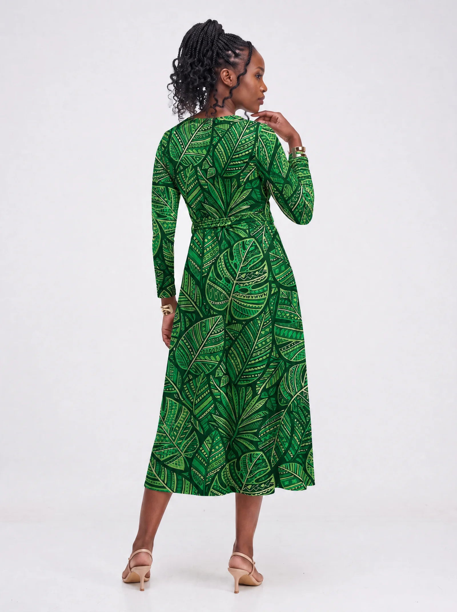 "Asili" Viscose Midi Dress — back view on model