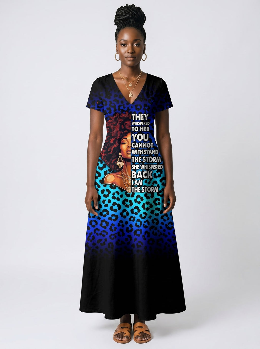 "Unstoppable" Sapphire Leopard" Short Sleeve Maxi Dress