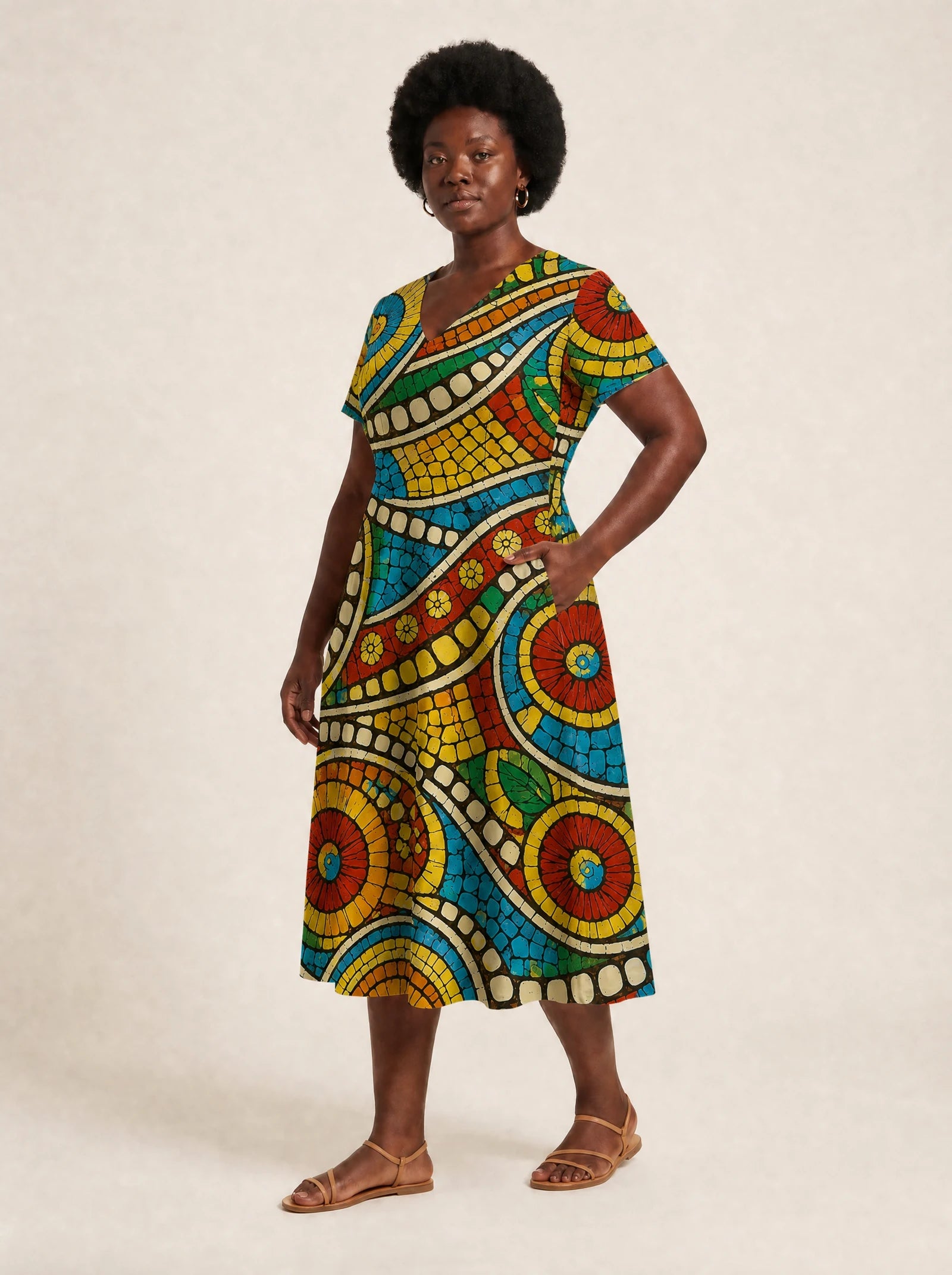 "Taji" V Neck Midi Dress
