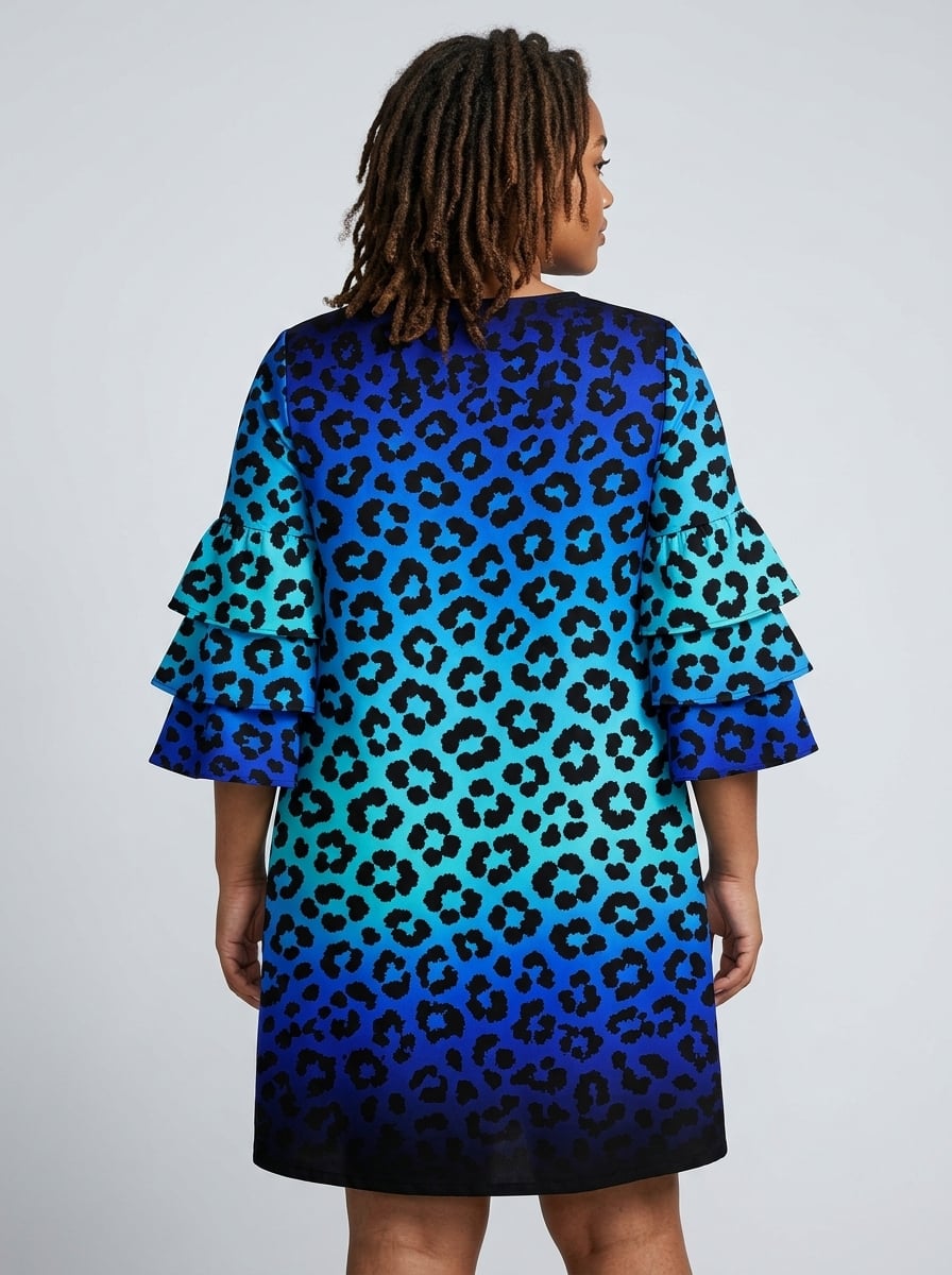 "Unstoppable" Sapphire Leopard Stacked Ruffle Sleeve Dress