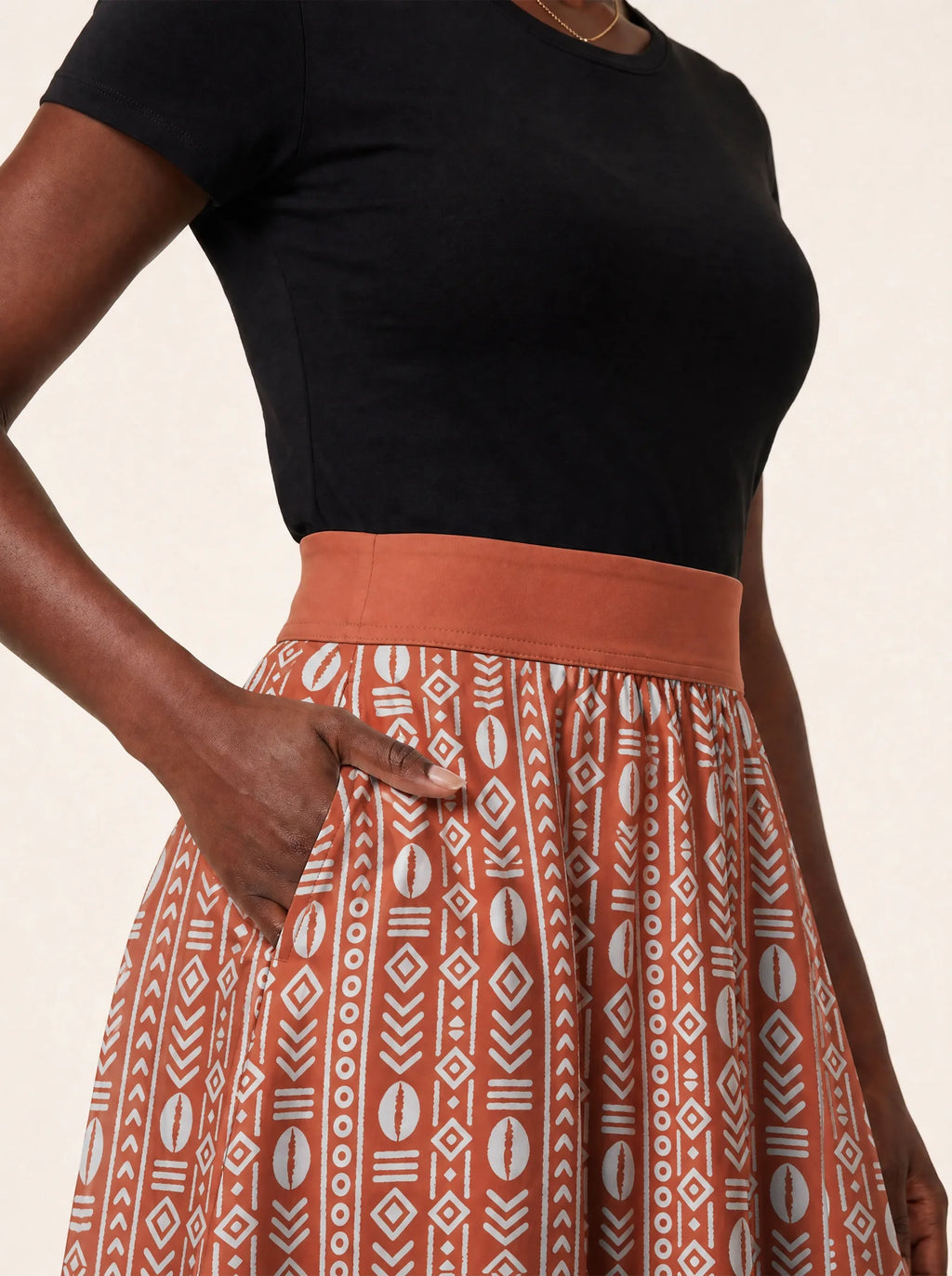 "Oshun Kijani" Twirl Skirt — close-up of the waistband and side pocket