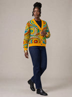 "Taji" Cardigan — three-quarter view on model