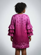 "Imani" Wild Rose Stacked Ruffle Sleeve Dress